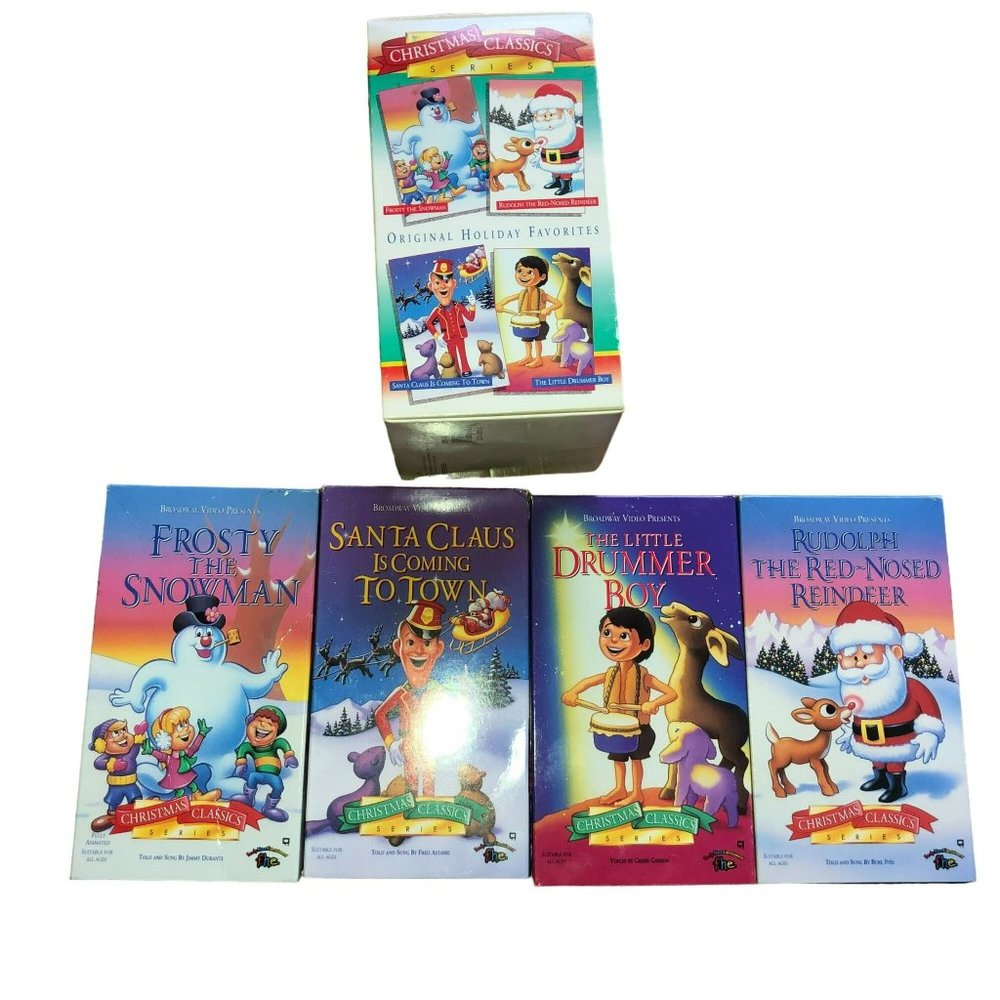 Vtg Christmas Cartoon VHS Movies Santa Frosty Rudolph Drummer Boy Box Set of 4